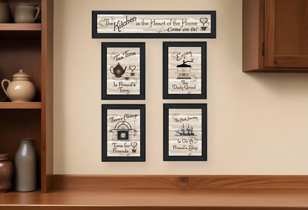 Set Of Five Kitchen Friendship Collection II 2 Black Framed Print Kitchen Wall Art - Homeroots