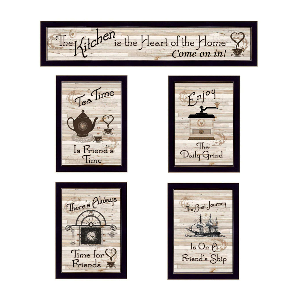 Set Of Five Kitchen Friendship Collection II 3 Black Framed Print Kitchen Wall Art - Homeroots - Flyclothing LLC