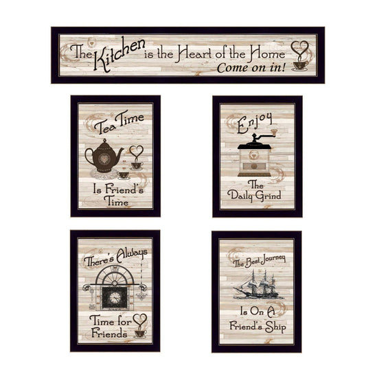 Set Of Five Kitchen Friendship Collection II 3 Black Framed Print Kitchen Wall Art - Homeroots - Flyclothing LLC