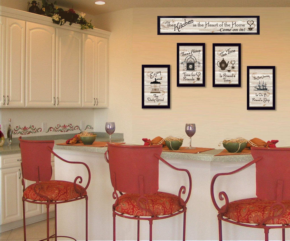 Set Of Five Kitchen Friendship Collection II 3 Black Framed Print Kitchen Wall Art - Homeroots - Flyclothing LLC