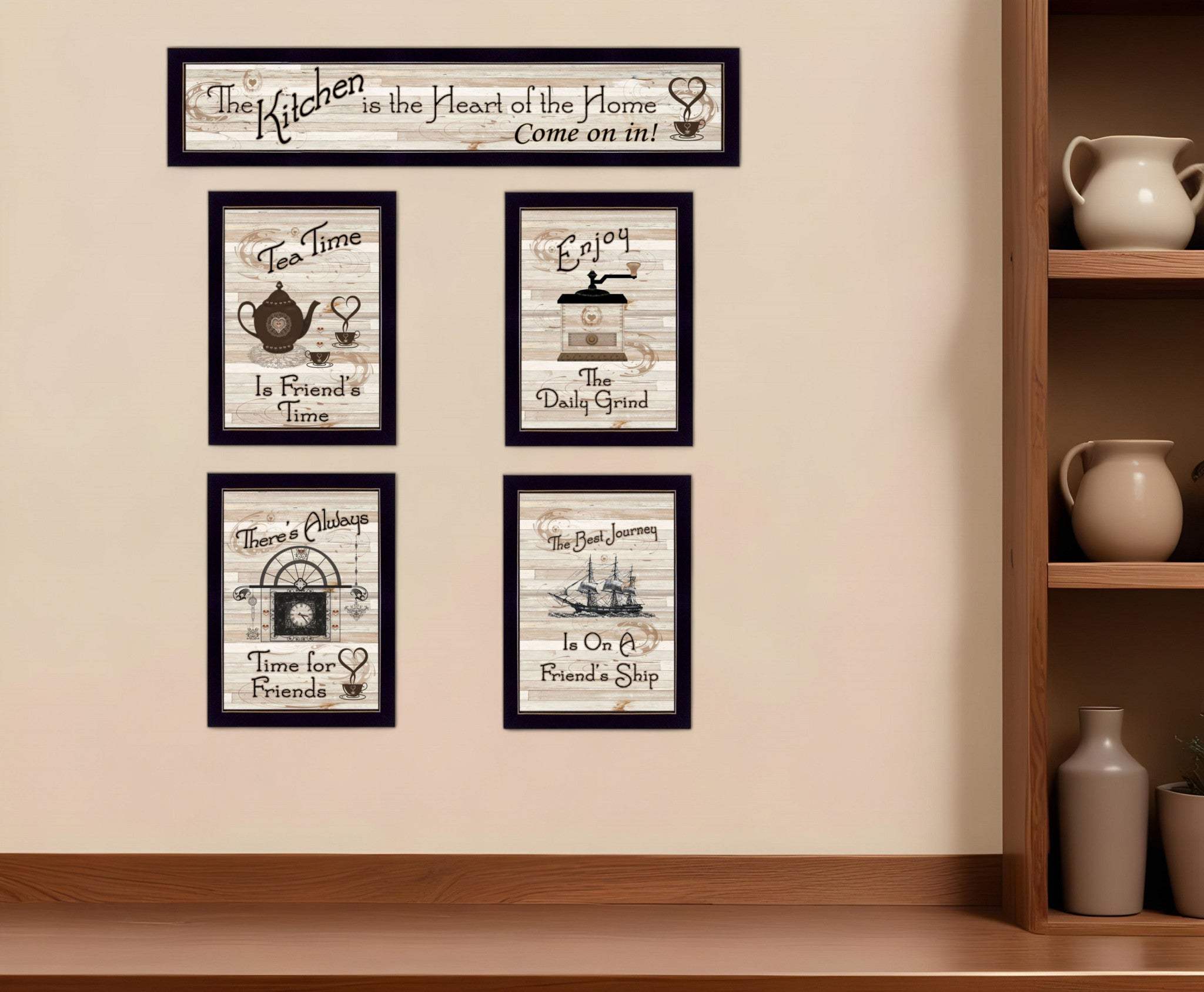 Set Of Five Kitchen Friendship Collection II 3 Black Framed Print Kitchen Wall Art - Homeroots - Flyclothing LLC
