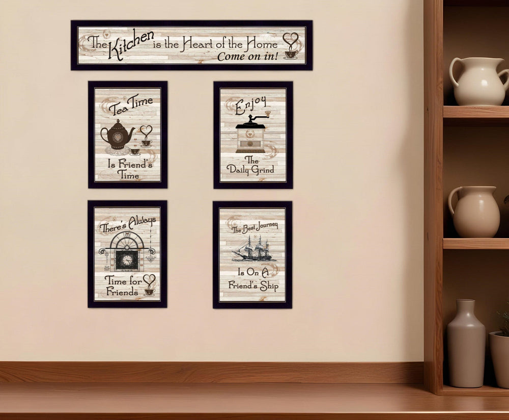 Set Of Five Kitchen Friendship Collection II 3 Black Framed Print Kitchen Wall Art - Homeroots