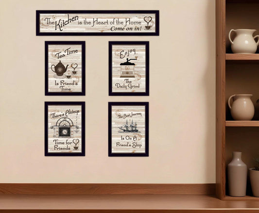 Set Of Five Kitchen Friendship Collection II 3 Black Framed Print Kitchen Wall Art - Homeroots - Flyclothing LLC