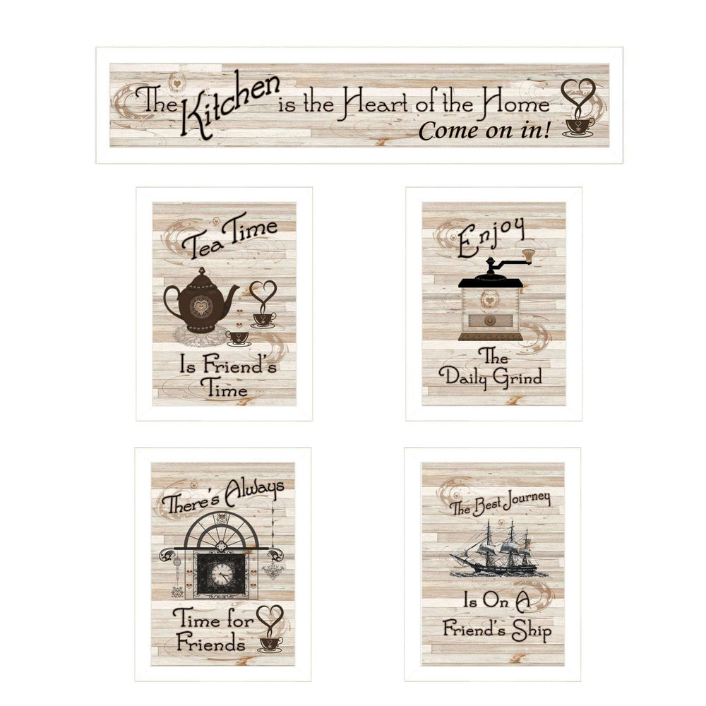 Set Of Five Kitchen Friendship Collection II 4 White Framed Print Kitchen Wall Art - Homeroots - Flyclothing LLC