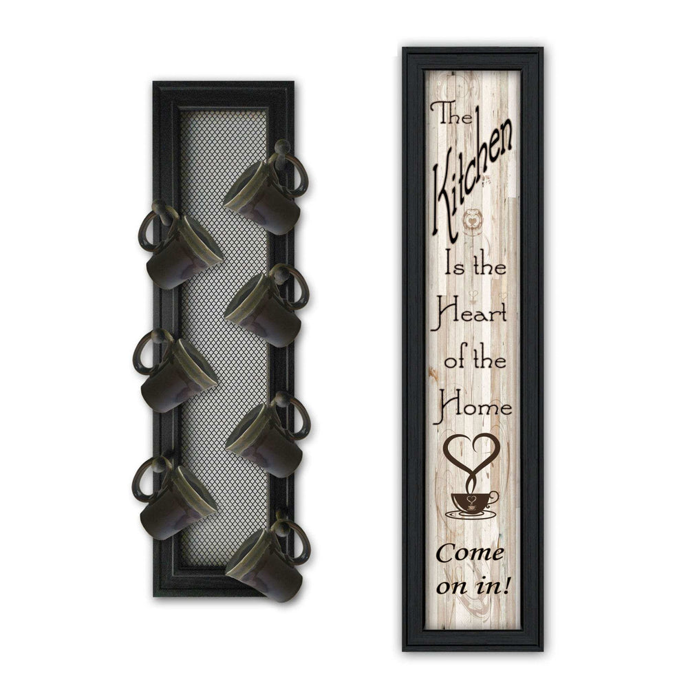Set Of Two Come On In with Seven Peg Mug Rack 1 Black Framed Print Kitchen Wall Art - Homeroots - Flyclothing LLC