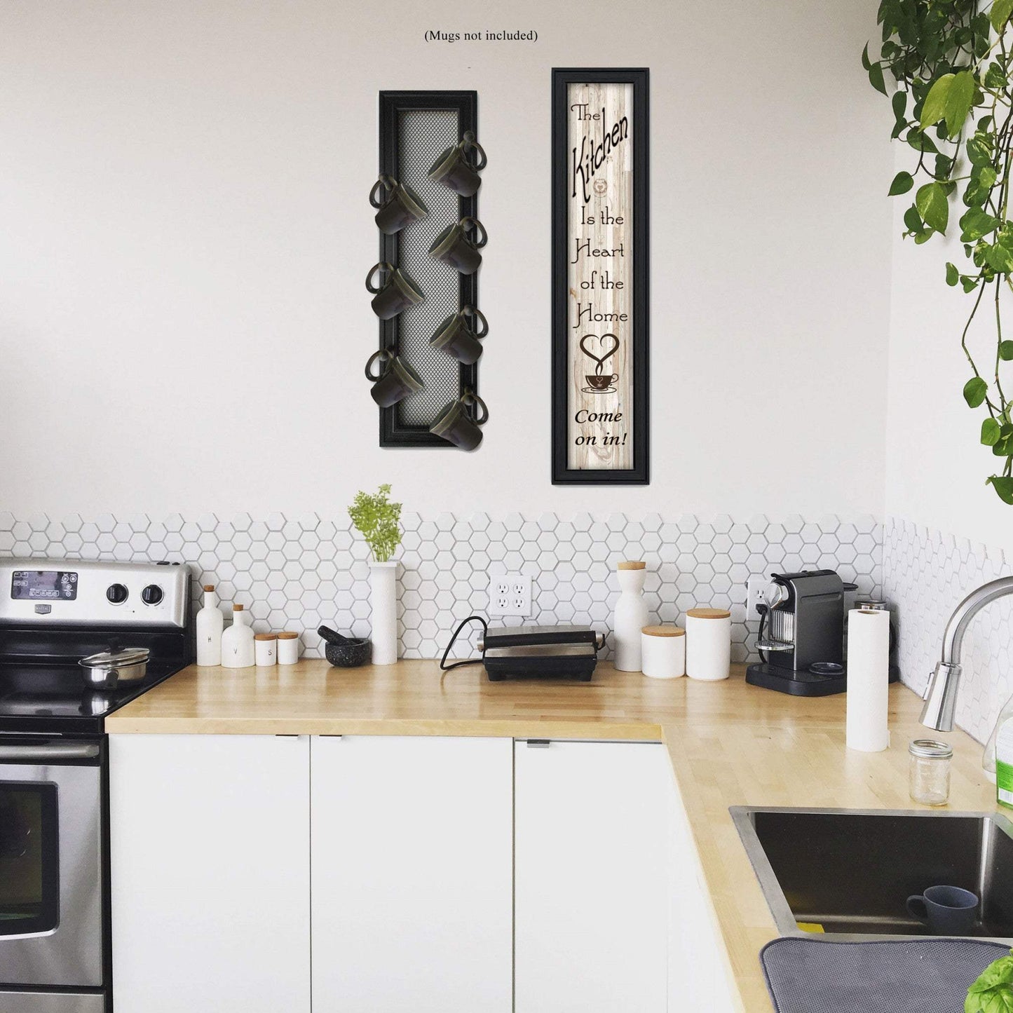 Set Of Two Come On In with Seven Peg Mug Rack 1 Black Framed Print Kitchen Wall Art - Homeroots - Flyclothing LLC