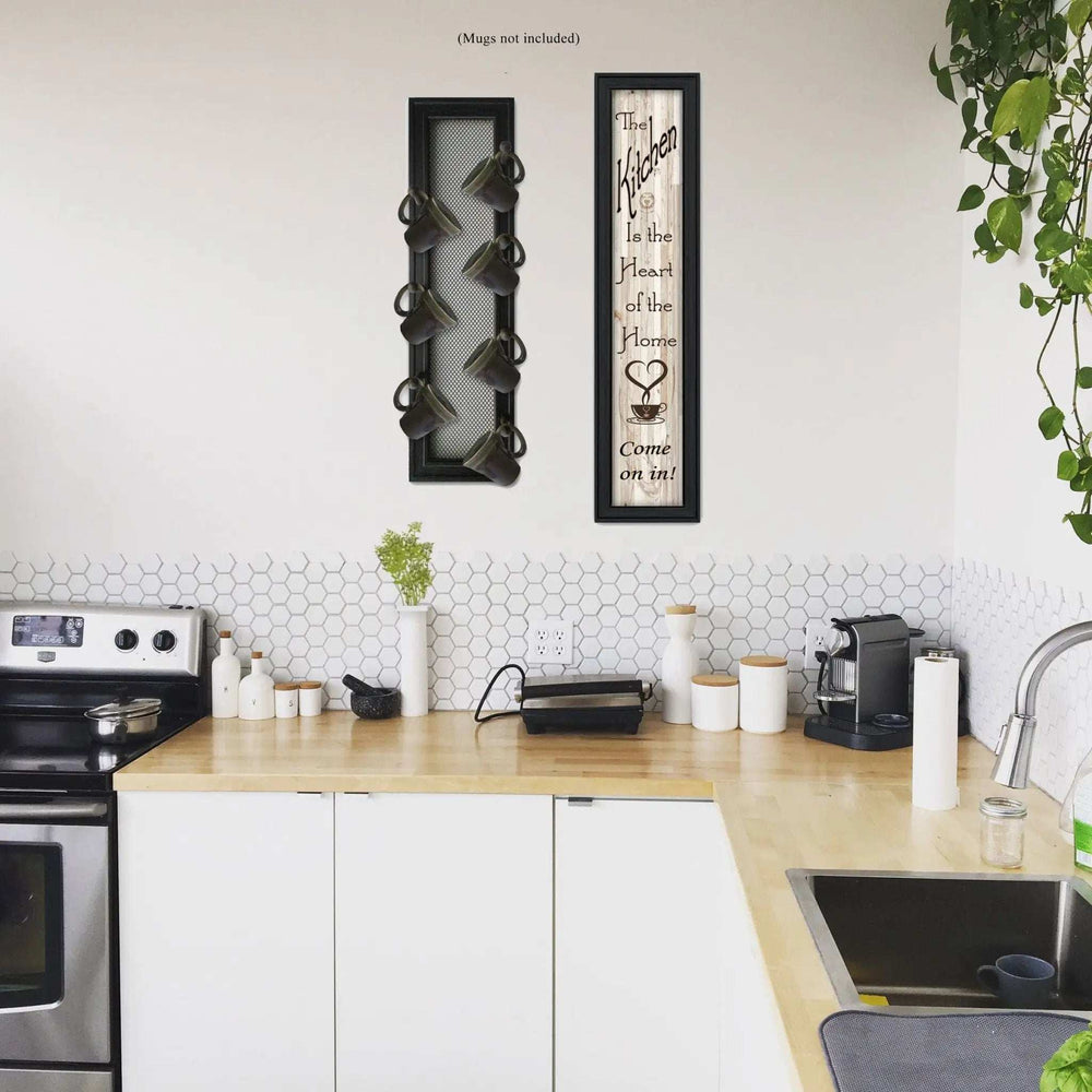 Set Of Two Come On In with Seven Peg Mug Rack 1 Black Framed Print Kitchen Wall Art - Homeroots - Flyclothing LLC