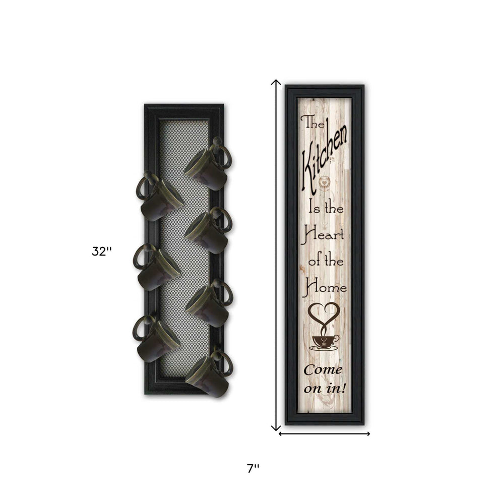 Set Of Two Come On In with Seven Peg Mug Rack 1 Black Framed Print Kitchen Wall Art - Homeroots - Flyclothing LLC
