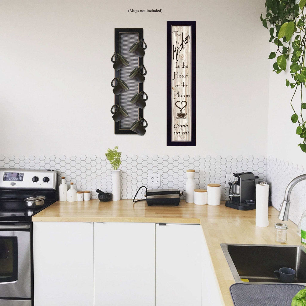 Set Of Two Come On In with Seven Peg Mug Rack 2 Black Framed Print Kitchen Wall Art - Homeroots - Flyclothing LLC