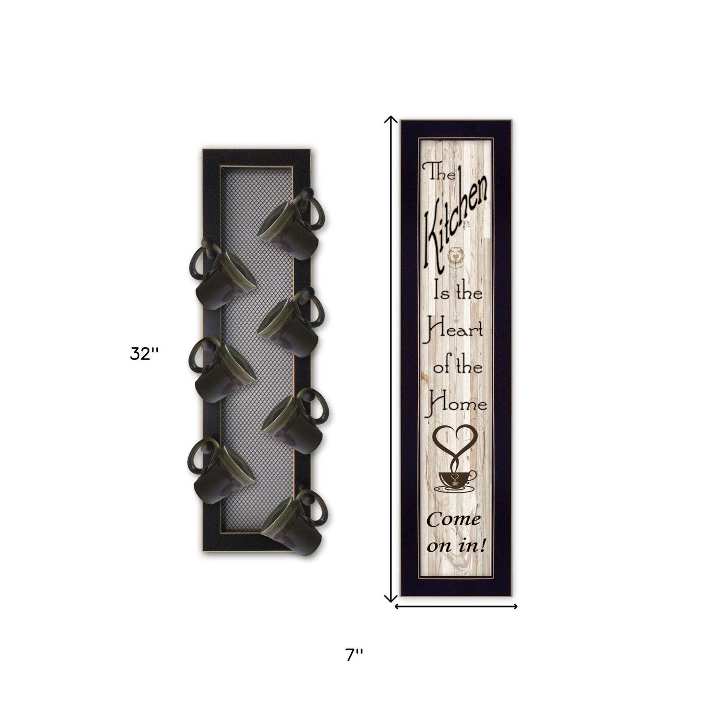 Set Of Two Come On In with Seven Peg Mug Rack 2 Black Framed Print Kitchen Wall Art - Homeroots - Flyclothing LLC