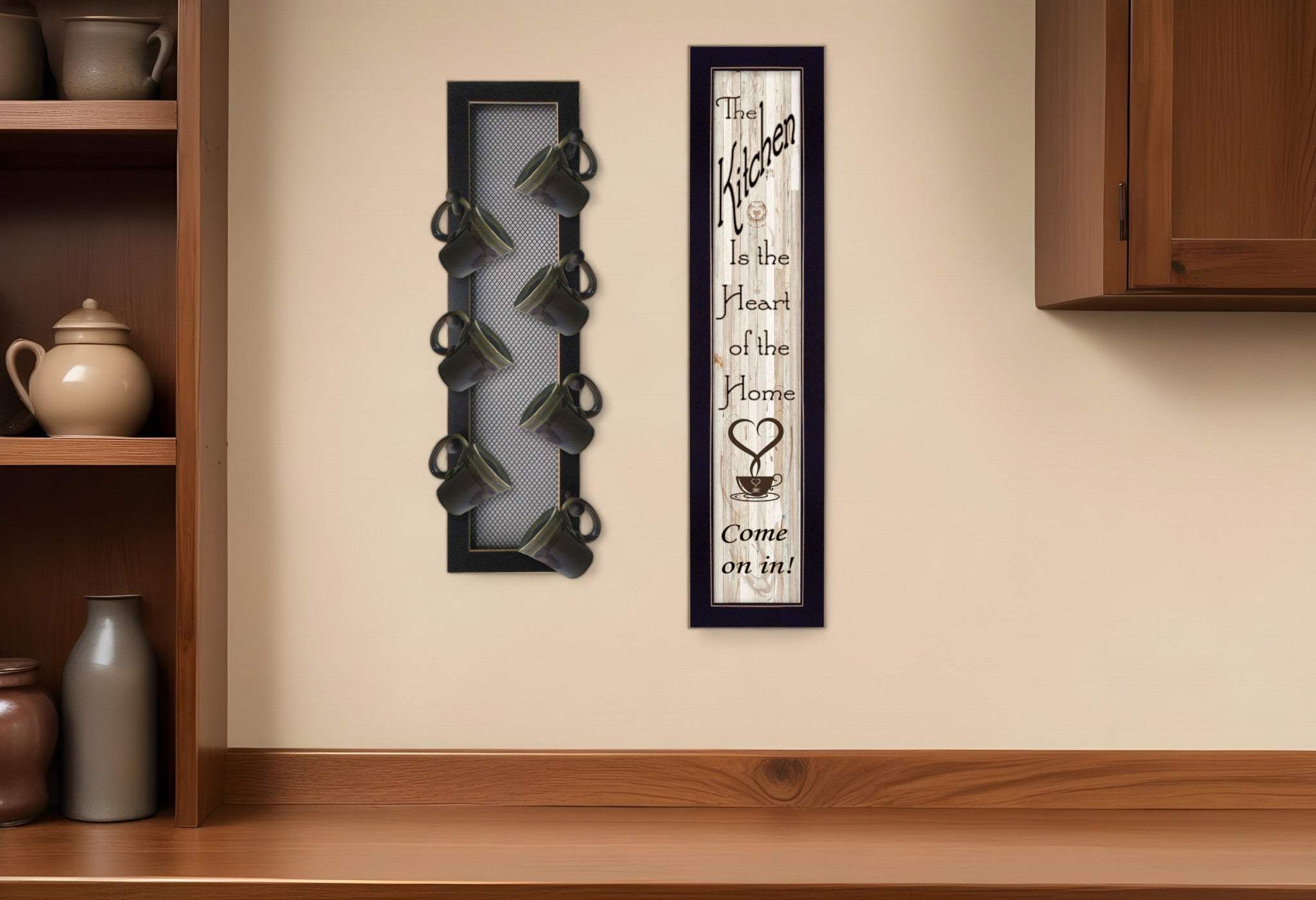 Set Of Two Come On In with Seven Peg Mug Rack 2 Black Framed Print Kitchen Wall Art - Homeroots - Flyclothing LLC