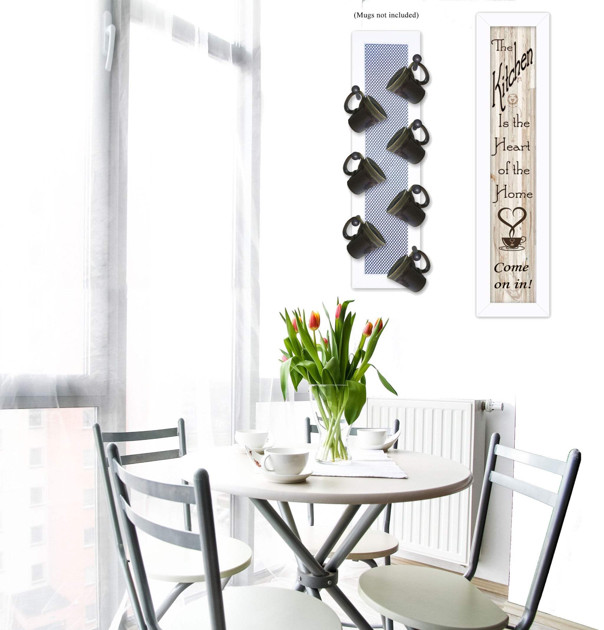 Set Of Two Come On In with Seven Peg Mug Rack 3 White Framed Print Kitchen Wall Art - Homeroots - Flyclothing LLC