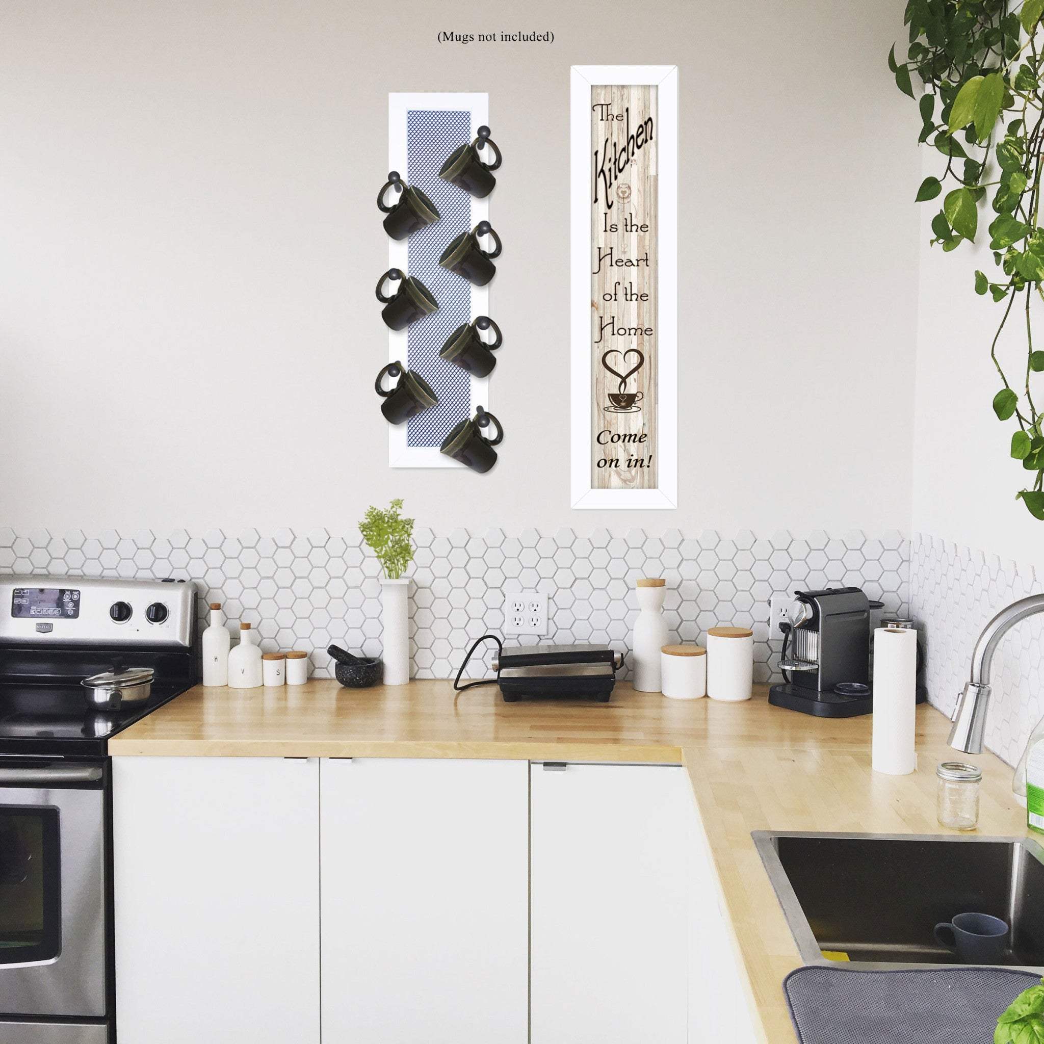 Set Of Two Come On In with Seven Peg Mug Rack 3 White Framed Print Kitchen Wall Art - Homeroots - Flyclothing LLC