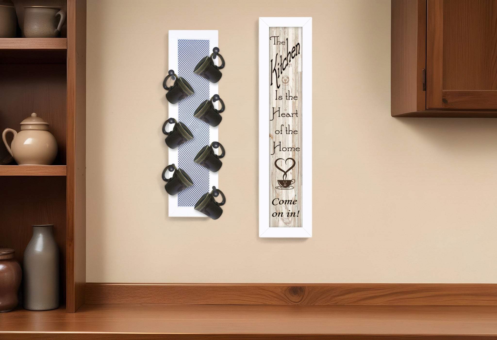 Set Of Two Come On In with Seven Peg Mug Rack 3 White Framed Print Kitchen Wall Art - Homeroots - Flyclothing LLC