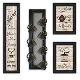 Set Of Four Kitchen Collection V with Seven Peg Mug Rack 2 Black Framed Print Kitchen Wall Art - Homeroots