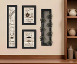 Set Of Four Kitchen Collection V with Seven Peg Mug Rack 2 Black Framed Print Kitchen Wall Art - Homeroots
