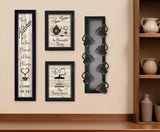 Set Of Four Kitchen Collection V with Seven Peg Mug Rack 3 Black Framed Print Kitchen Wall Art - Homeroots