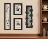 Set Of Four Kitchen Collection VII with Seven Peg Mug Rack 2 Black Framed Print Kitchen Wall Art - Homeroots