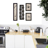Set Of Four Kitchen Collection VII with Seven Peg Mug Rack 3 Black Framed Print Kitchen Wall Art - Homeroots