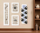 Set Of Four Kitchen Collection with Seven Peg Mug Rack White Framed Print Kitchen Wall Art - Homeroots