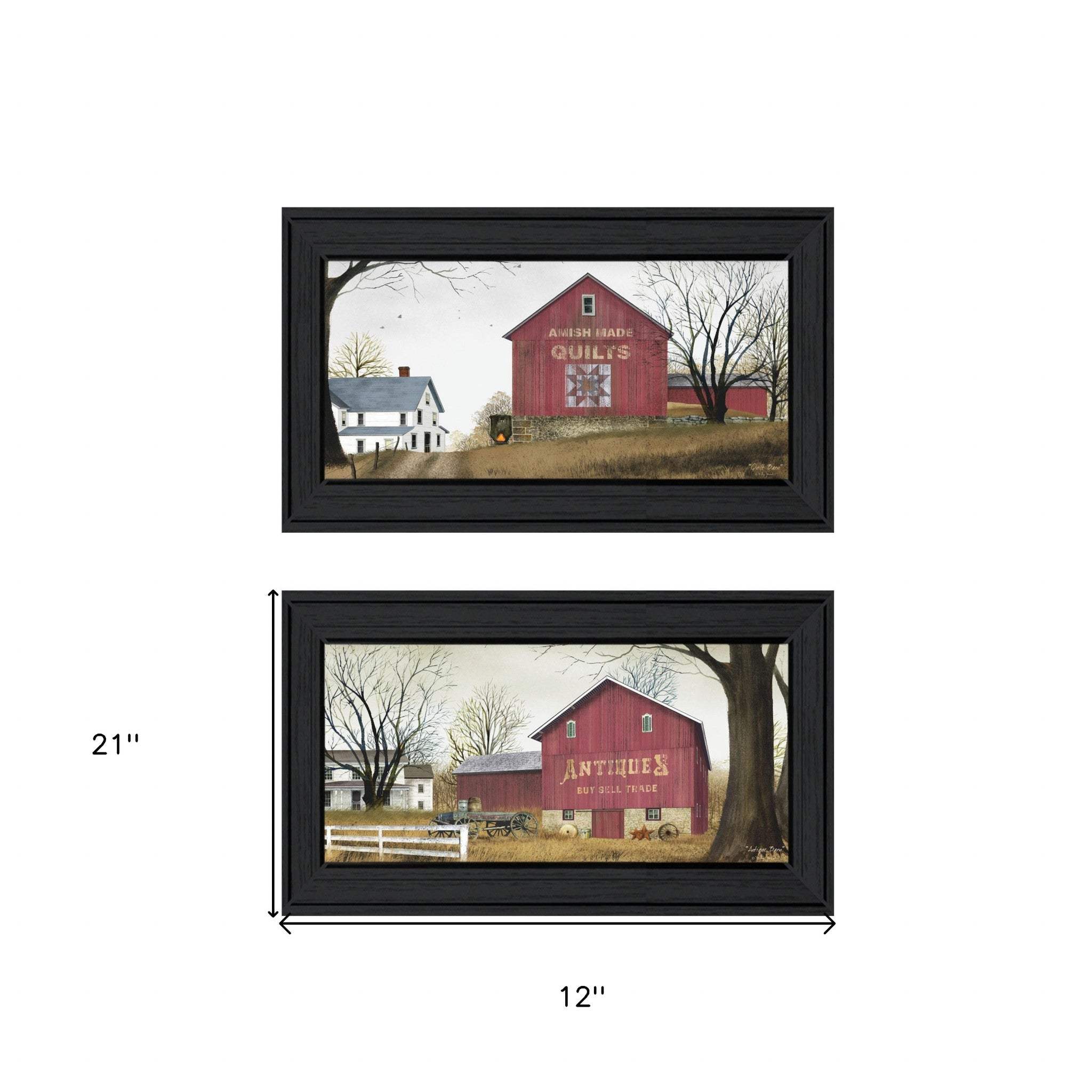 Set Of Two Antique Barn and Quilt Barn Black Framed Print Wall Art - Homeroots - Flyclothing LLC