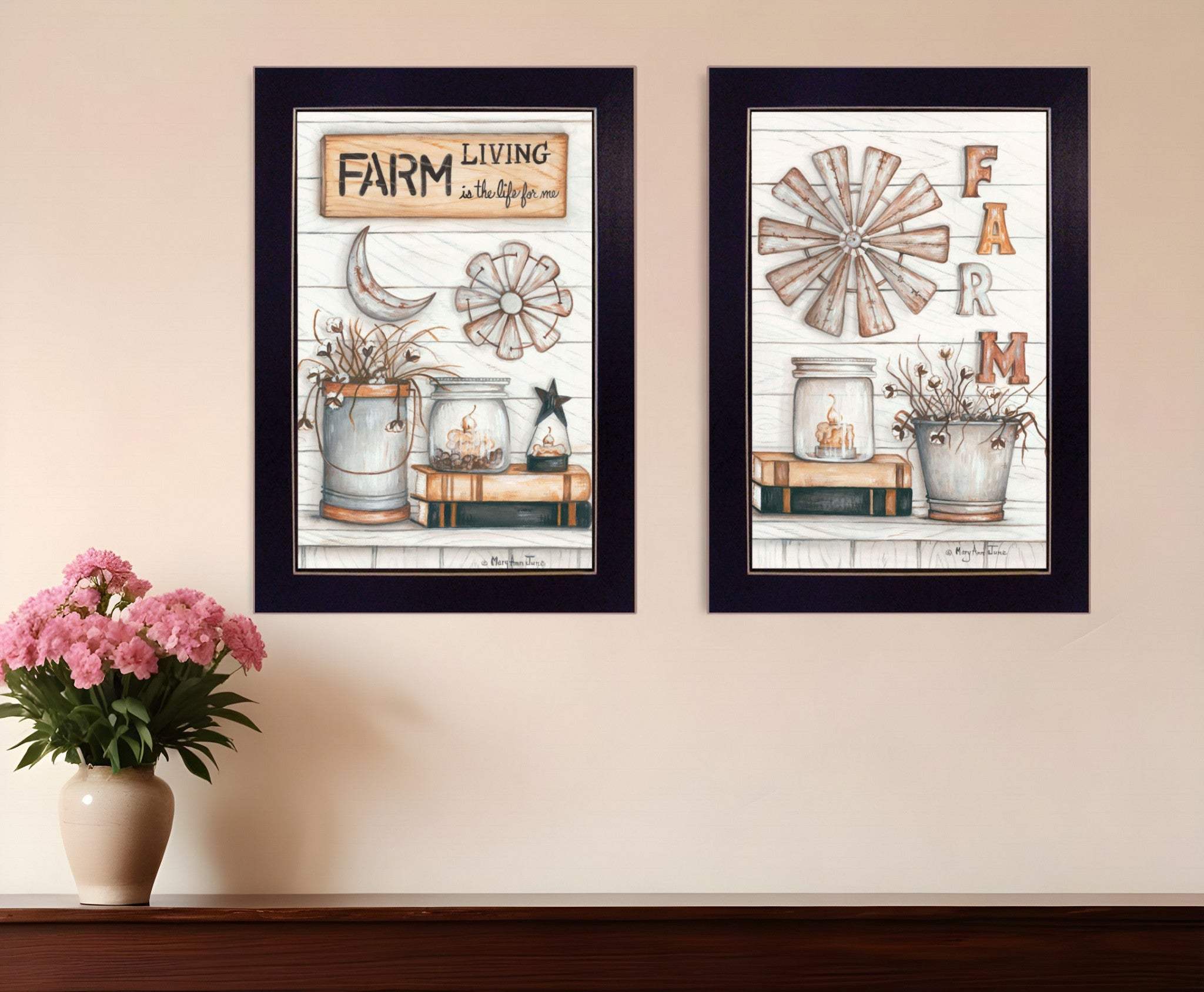 Set Of Two Farm Living 1 Black Framed Print Wall Art - Homeroots - Flyclothing LLC