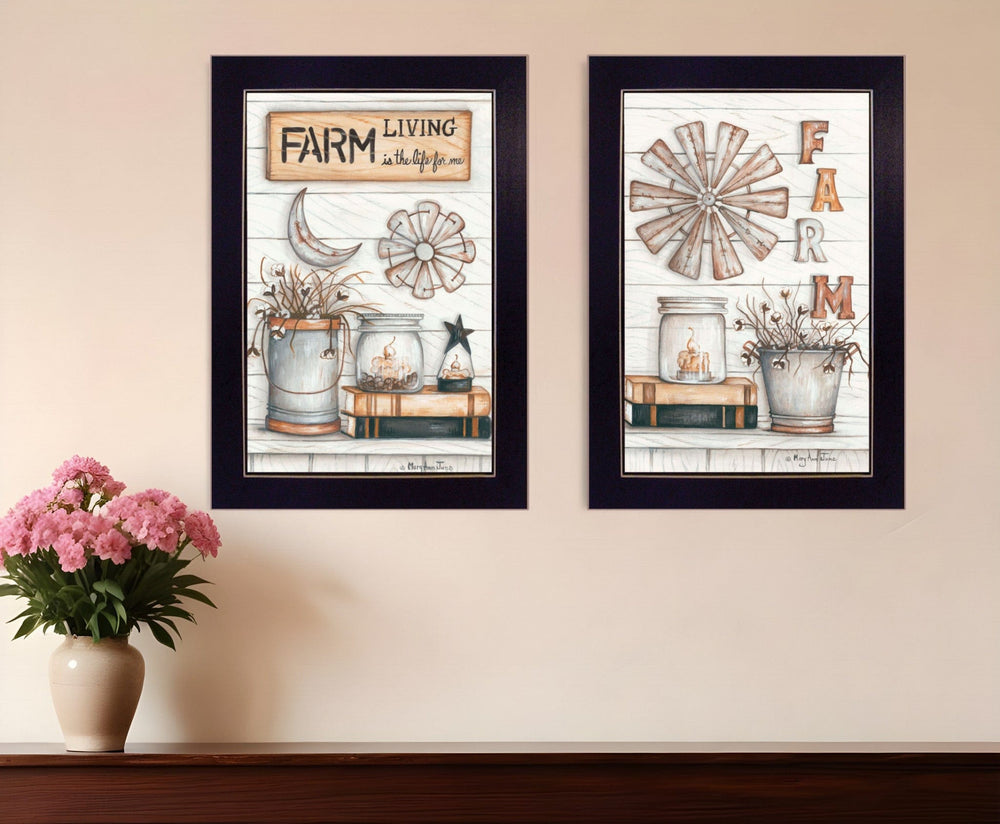 Set Of Two Farm Living 1 Black Framed Print Wall Art - Homeroots