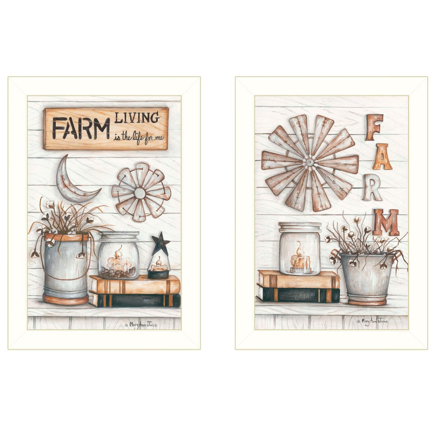 Set Of Two Farm Living 2 White Framed Print Wall Art - Homeroots - Flyclothing LLC