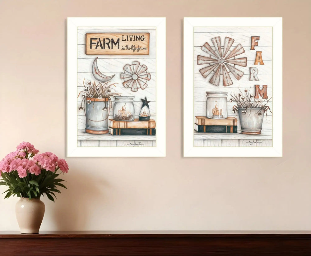 Set Of Two Farm Living 2 White Framed Print Wall Art - Homeroots