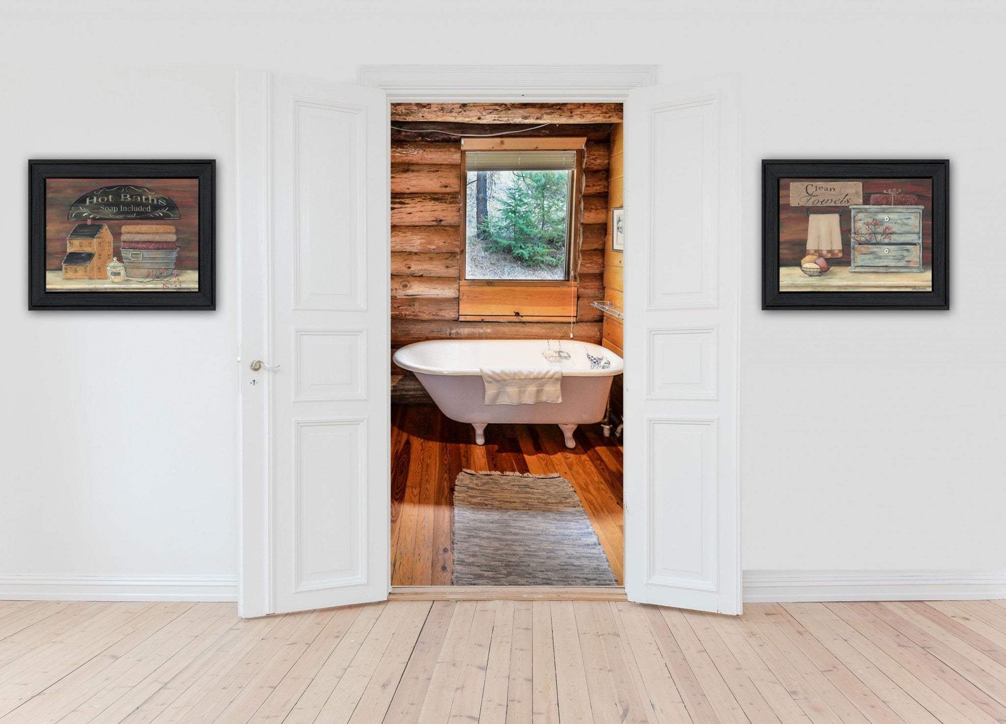 Set Of Two Hot Bath or Clean Towels Black Framed Print Bathroom Wall Art - Homeroots - Flyclothing LLC