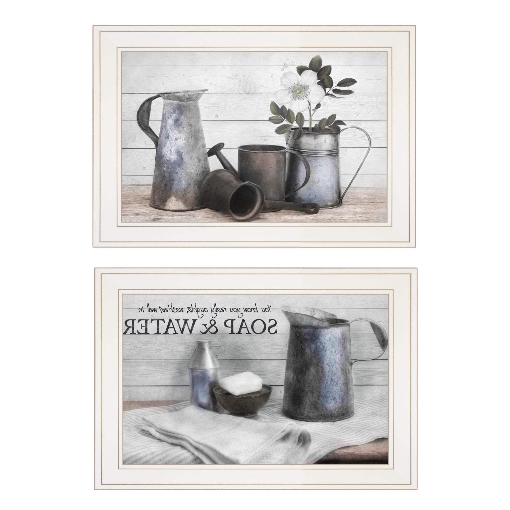 Set Of Two Soap or Floral 1 White Framed Print Bathroom Wall Art - Homeroots - Flyclothing LLC