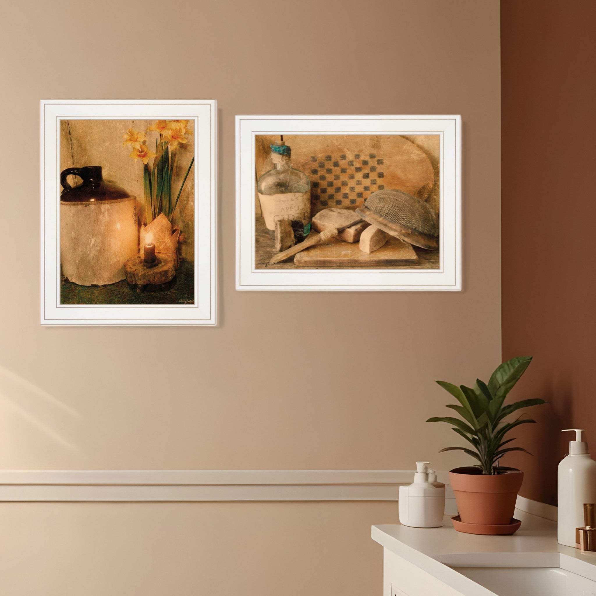 Set Of Two Daffodils and Cider 1 White Framed Print Bathroom Wall Art - Homeroots - Flyclothing LLC