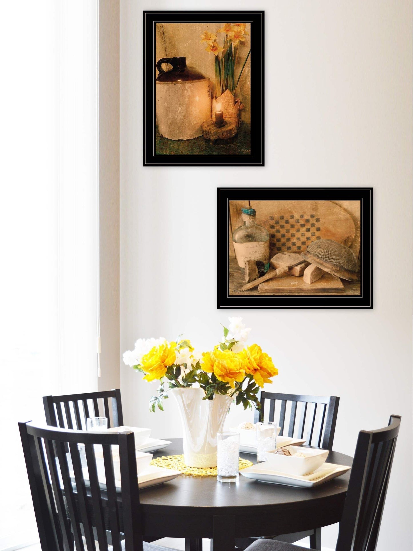 Set Of Two Daffodils and Cider 2 Black Framed Print Bathroom Wall Art - Homeroots - Flyclothing LLC