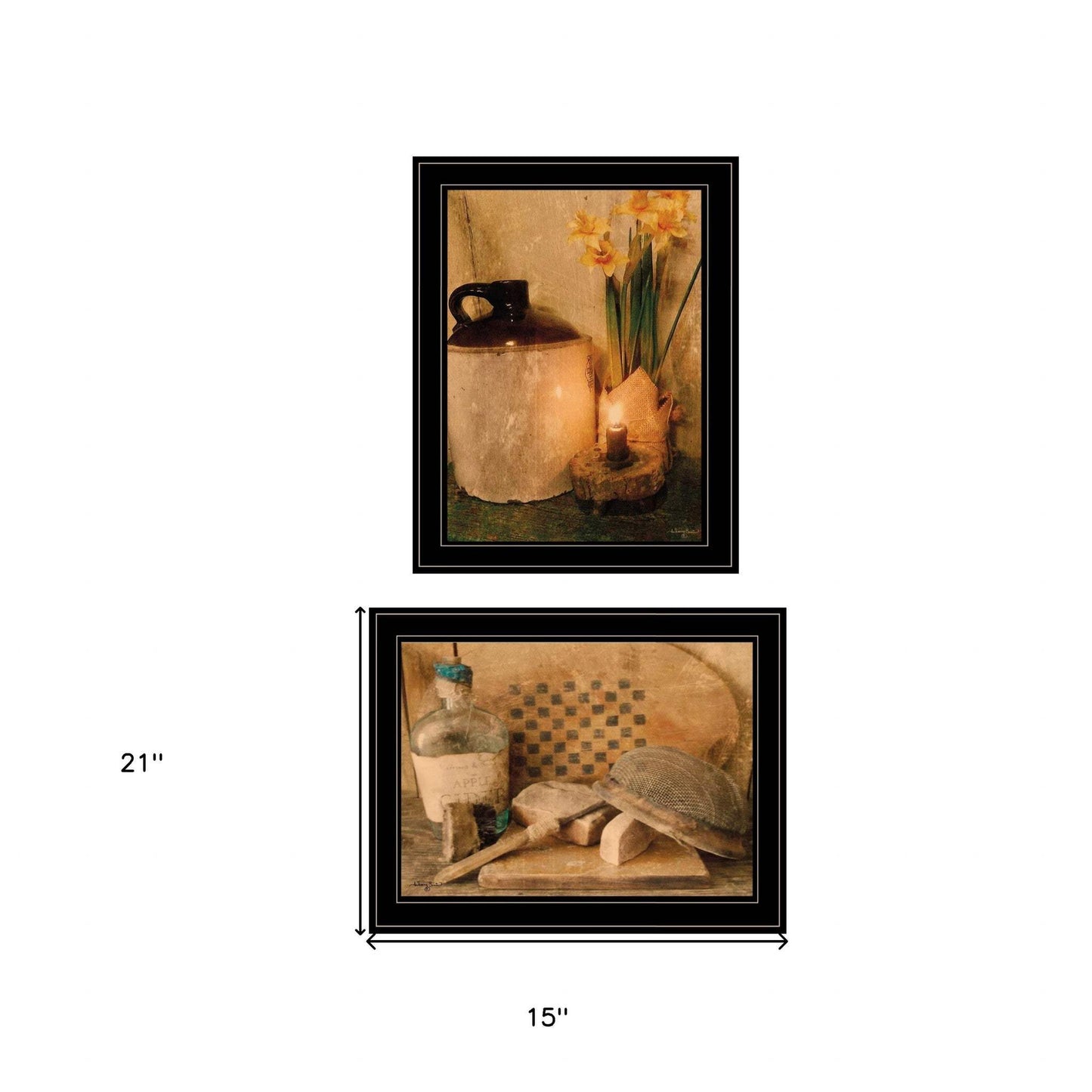 Set Of Two Daffodils and Cider 2 Black Framed Print Bathroom Wall Art - Homeroots - Flyclothing LLC