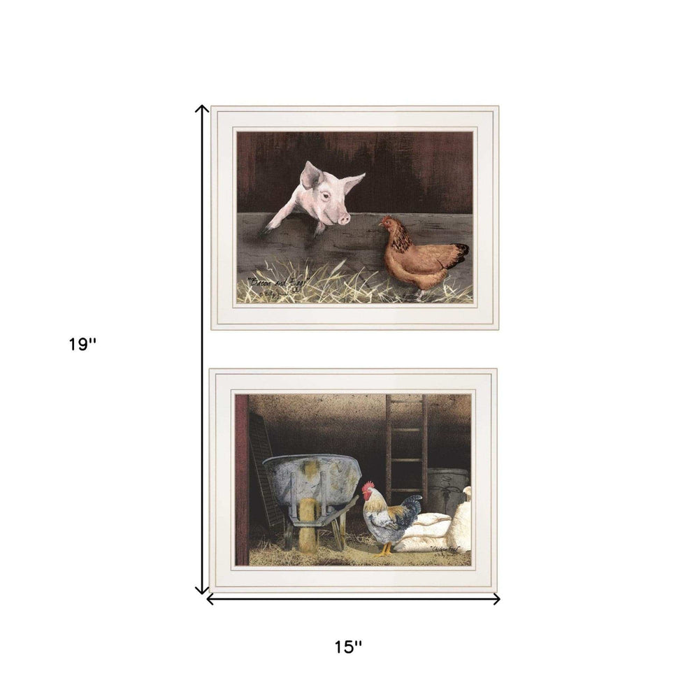 Set Of Two Bacon and Eggs 1 White Framed Print Wall Art - Homeroots - Flyclothing LLC