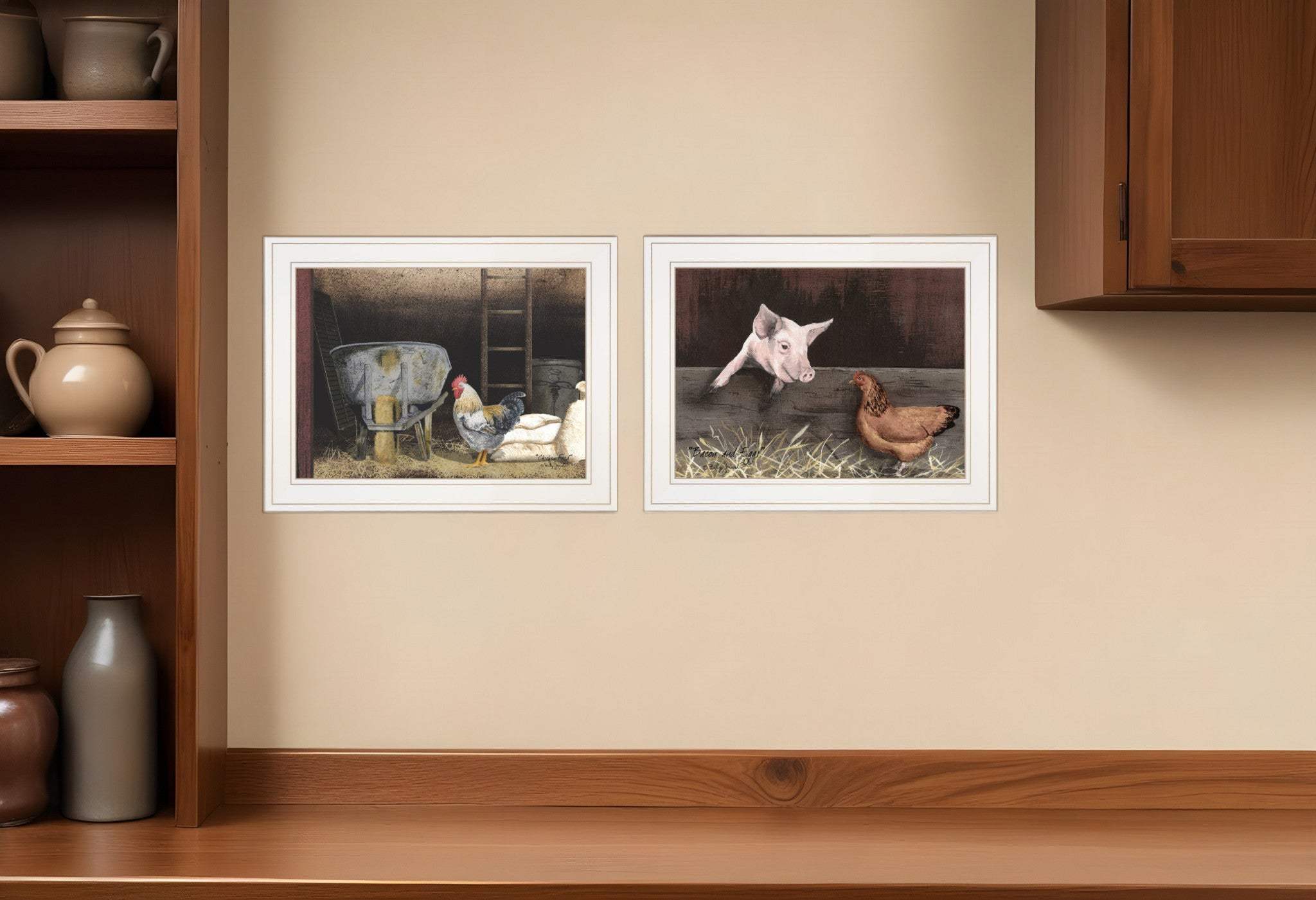 Set Of Two Bacon and Eggs 1 White Framed Print Wall Art - Homeroots - Flyclothing LLC