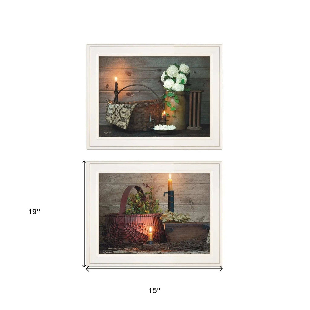 Set Of Two White or Red baskets 1 White Framed Print Wall Art - Homeroots - Flyclothing LLC