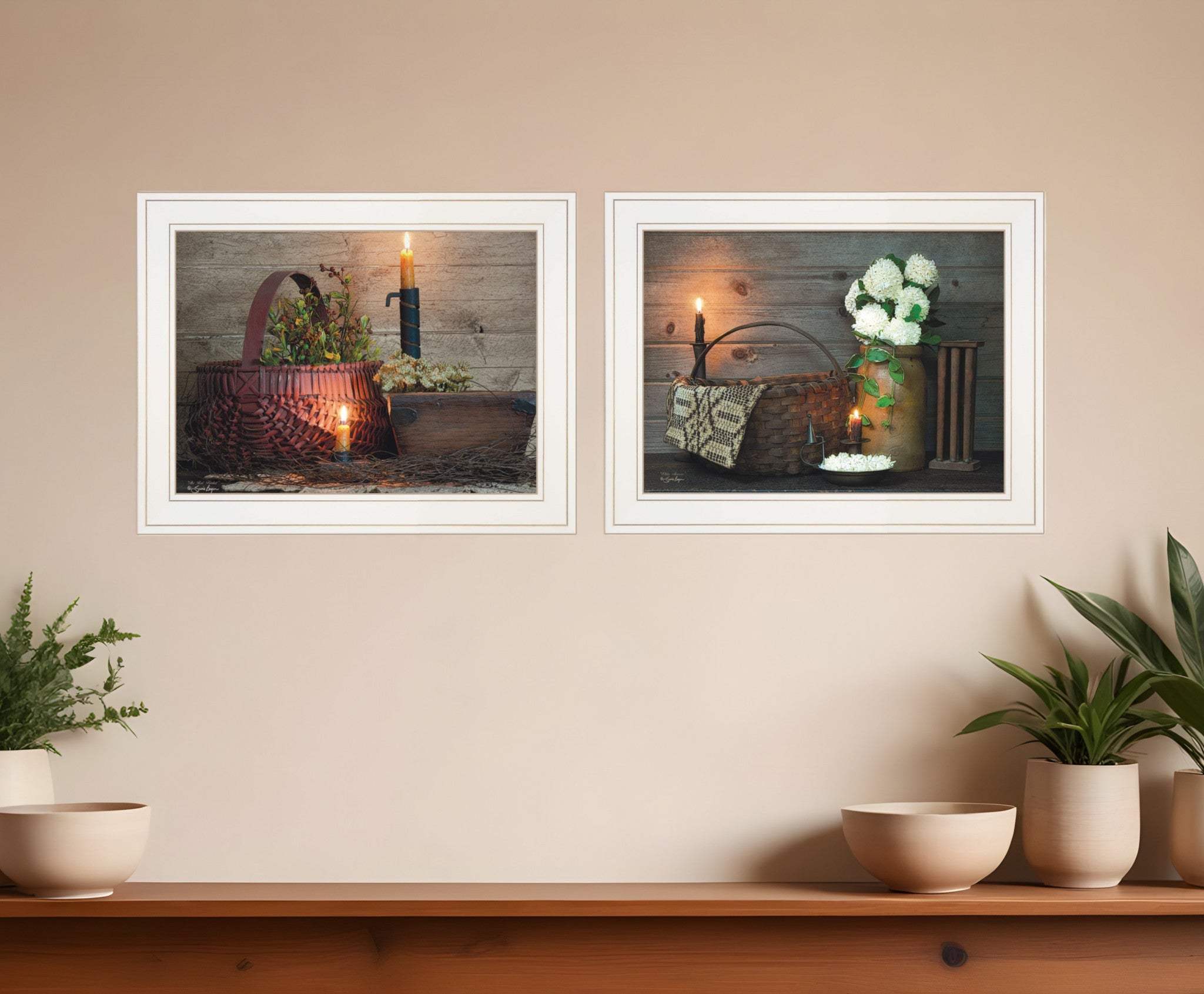Set Of Two White or Red baskets 1 White Framed Print Wall Art - Homeroots - Flyclothing LLC