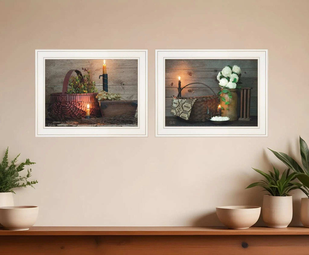 Set Of Two White or Red baskets 1 White Framed Print Wall Art - Homeroots - Flyclothing LLC
