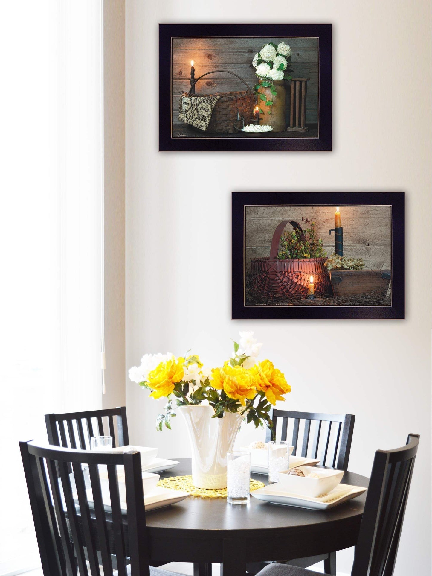 Set Of Two White or Red baskets 3 Black Framed Print Wall Art - Homeroots - Flyclothing LLC