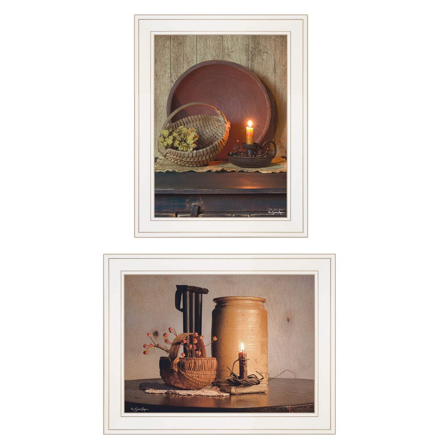 Set Of Two Red Bowl or Bittersweet Basket 1 White Framed Print Wall Art - Homeroots - Flyclothing LLC