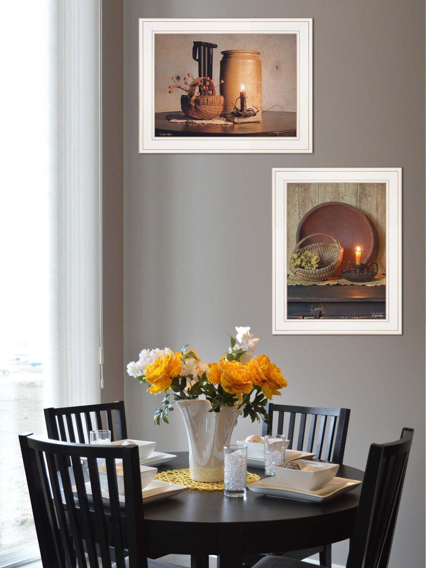 Set Of Two Red Bowl or Bittersweet Basket 1 White Framed Print Wall Art - Homeroots - Flyclothing LLC