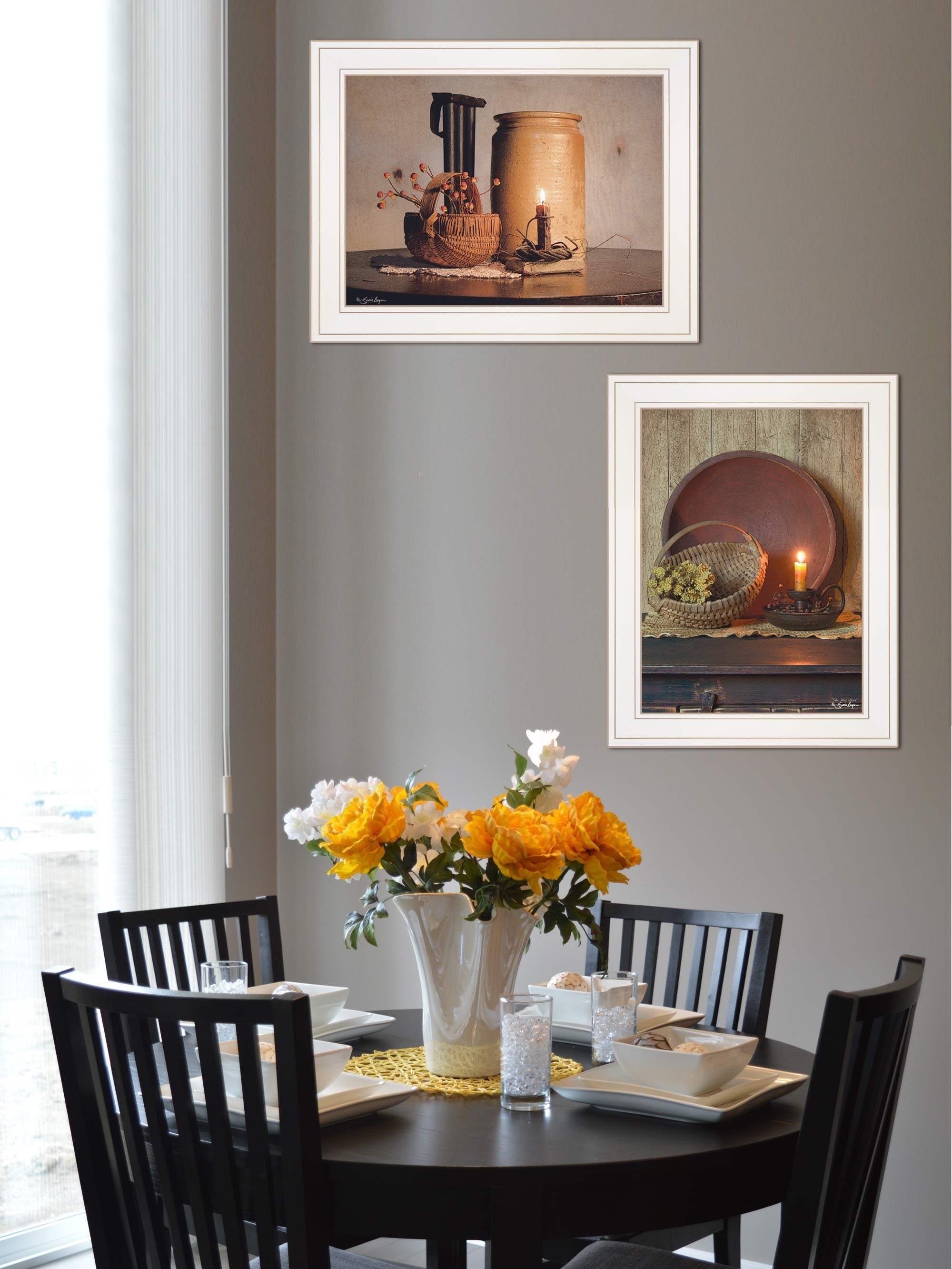 Set Of Two Red Bowl or Bittersweet Basket 1 White Framed Print Wall Art - Homeroots - Flyclothing LLC