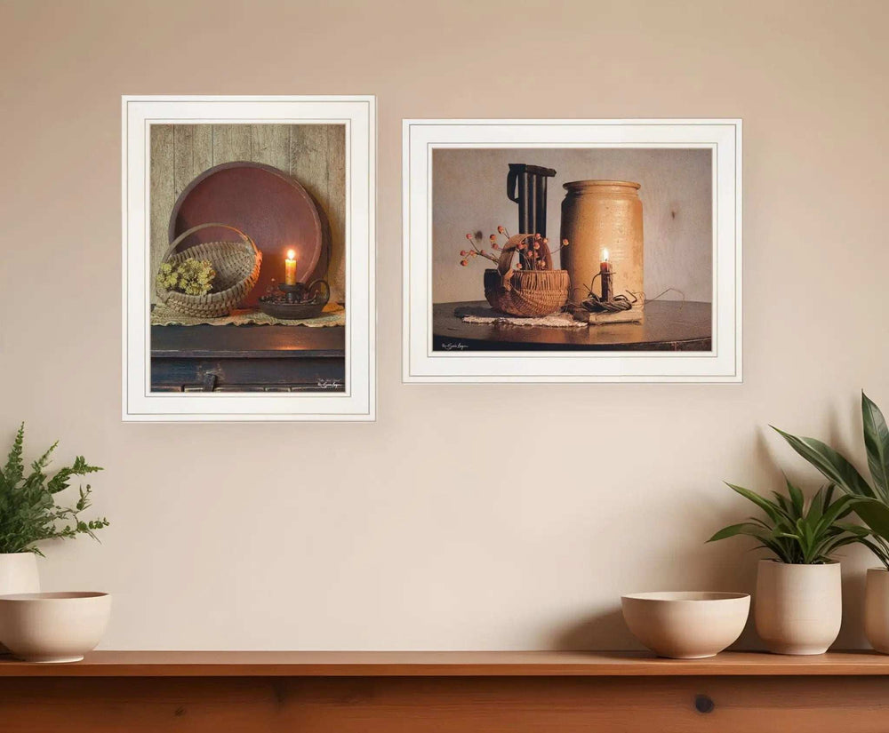 Set Of Two Red Bowl or Bittersweet Basket 1 White Framed Print Wall Art - Homeroots - Flyclothing LLC