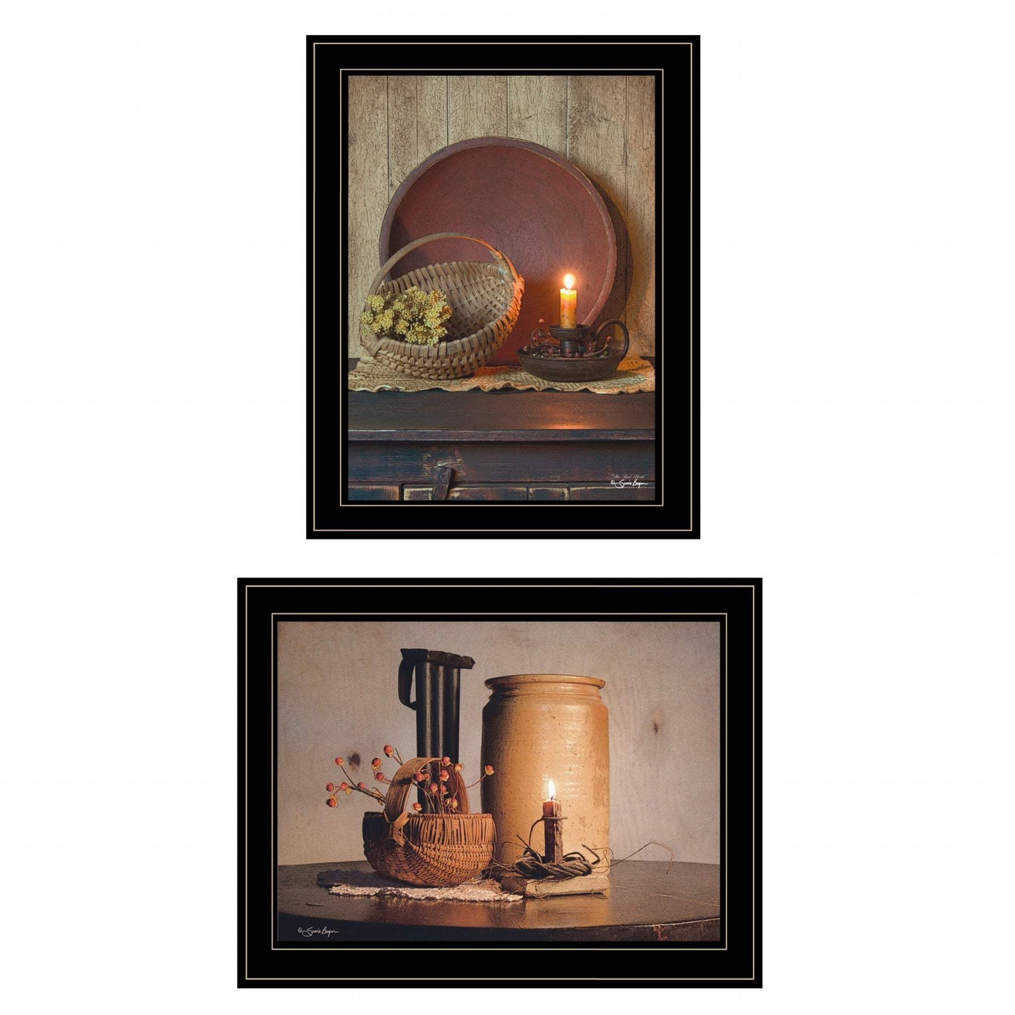 Set Of Two Red Bowl or Bittersweet Basket 2 Black Framed Print Wall Art - Homeroots - Flyclothing LLC