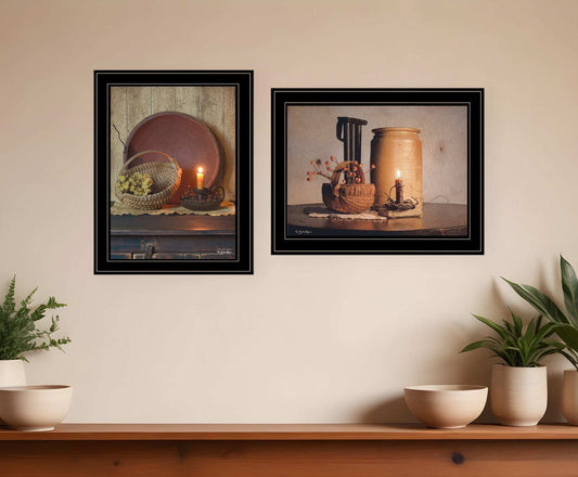 Set Of Two Red Bowl or Bittersweet Basket 2 Black Framed Print Wall Art - Homeroots - Flyclothing LLC