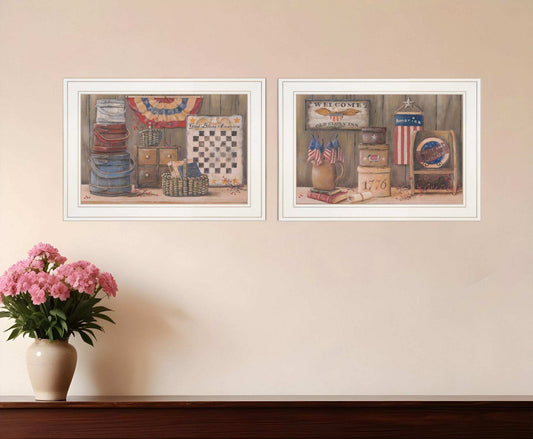 Set Of Two God Bless or Sweet Land 1 White Framed Print Wall Art - Homeroots - Flyclothing LLC