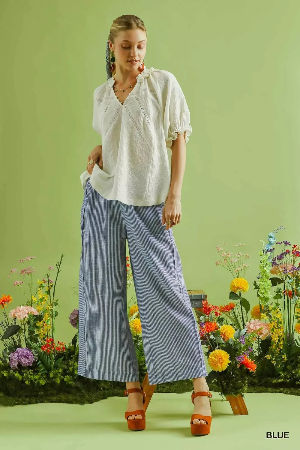 Umgee Linen Blend Striped Wide Leg Pants - Trendsi - Flyclothing LLC