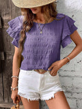 Round Neck Flounce Sleeve Blouse - Trendsi - Flyclothing LLC