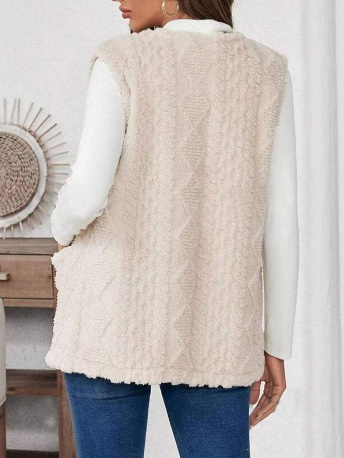 Fuzzy Open Front Vest with Pockets - Trendsi - Flyclothing LLC